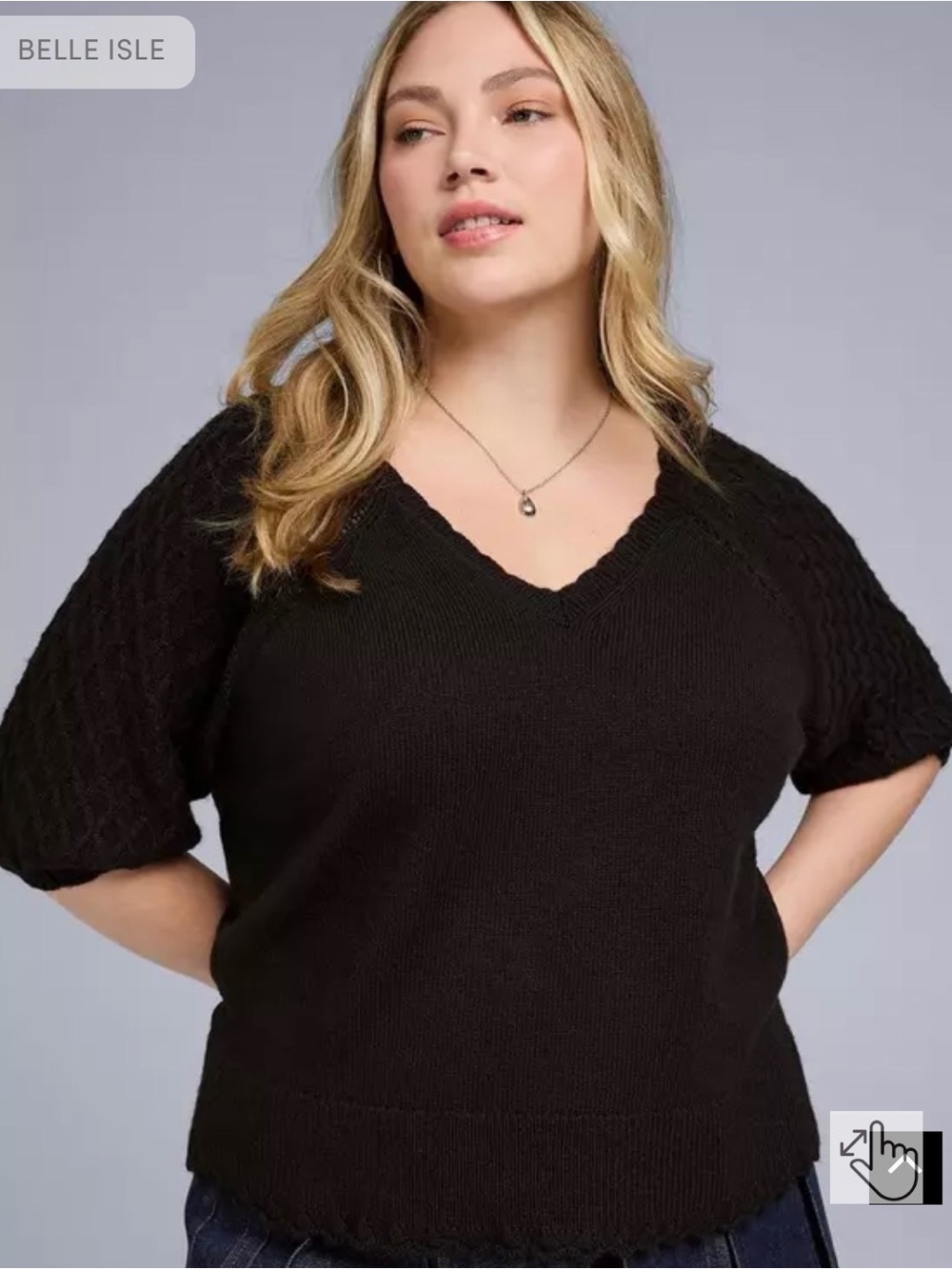 torrid Black V-Neck Short Sleeve Cable Knit Sweater